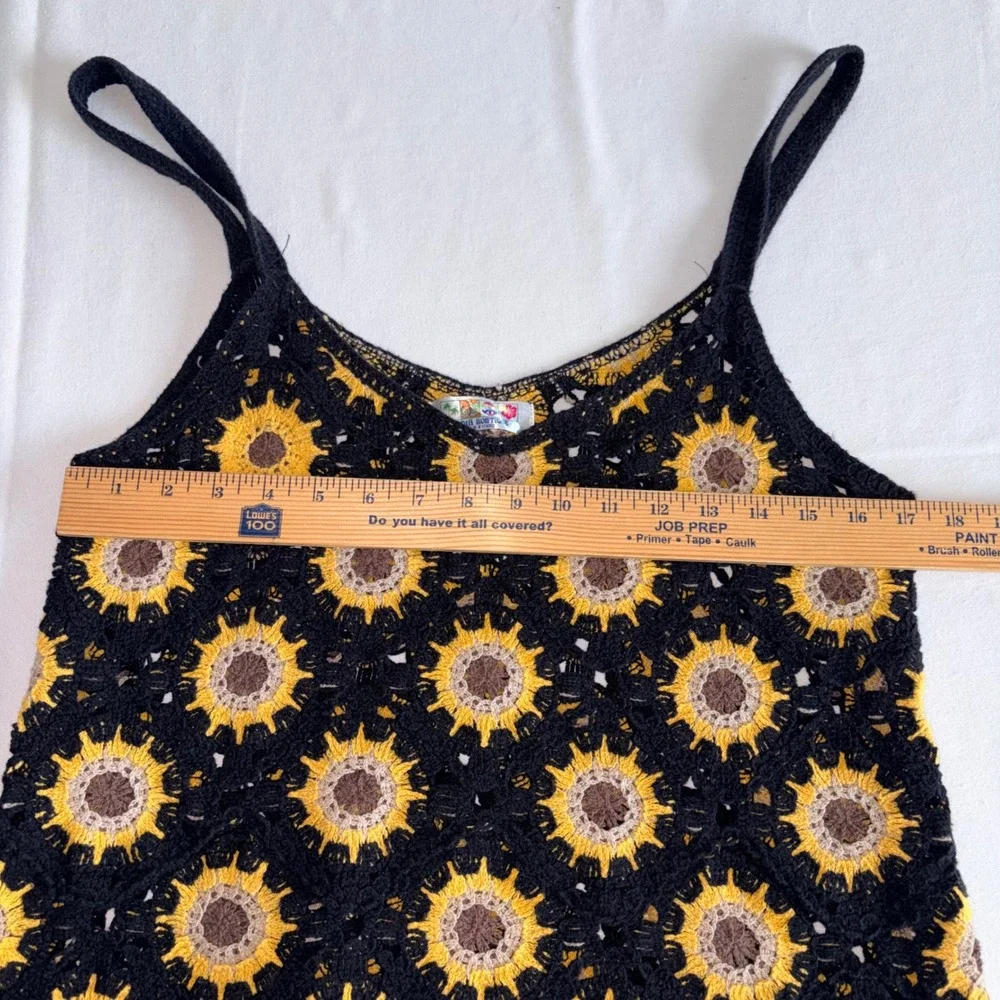 India Boutique Crochet Sunflower Midi Dress small Black Boho Festival Knit - Picture 5 of 9